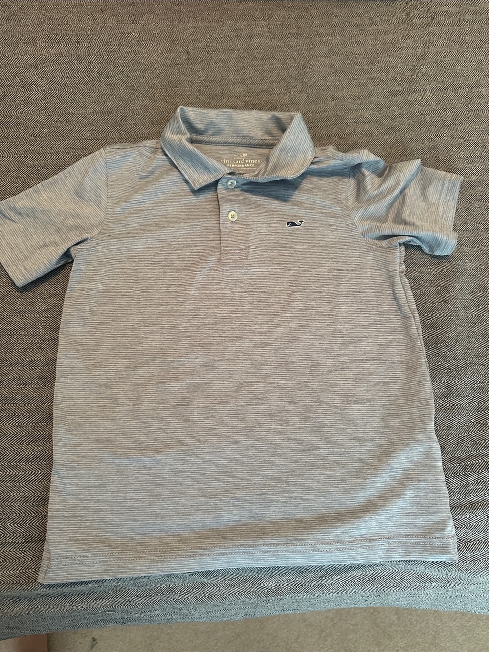 Vineyard Vines Boys Heathered Light Blue Polo with Whale Logo